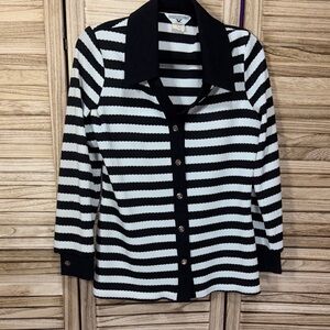 Dimension  Black and White Striped Button Down Long Sleeve Shirt Size 14